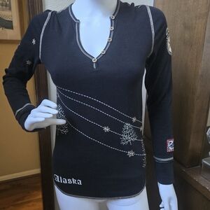 Alp N Rock Black Long Sleeve Top with Snowflake Accents
